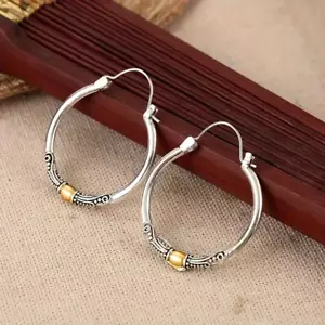 Vintage Unique Copper Silver Plated Hoop Earrings Jewelry Women Men Gift New - Picture 1 of 5