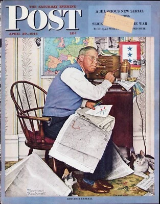 APRIL 29 1944 News Armchair General NORMAN ROCKWELL SE POST ORIG COVER ONLY #1 - Image 1 of 3