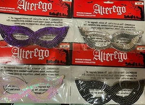 ALTER EGO Sequin Eye Mask MARDI GRAS Halloween NEW Black White Silver Purple - Picture 1 of 7