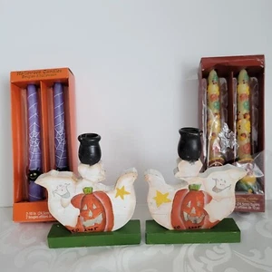 Velas cónicas y candelabros hechos a mano firmados vintage de Halloween Acción de Gracias AG - Imagen 1 de 24