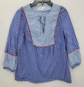 Boden Top Womens 6 Blue Artsy Mixed Print Balloon Sleeve Boho Popover Blouse - Picture 1 of 8