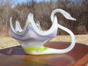 Tazón de Colección Murano Arte Italiano Vidrio Cisne Remolino Soplado a Mano Vidrio Swing Pájaro - Imagen 1 de 12