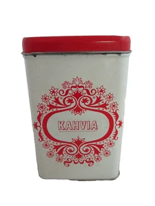 Lata vintage KAHVIA (café en finlandés) ~ roja y blanca - Imagen 1 de 6