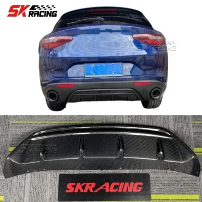 Carbon Fiber/Gloss Black Rear Bumper Lip Diffuser For Alfa Romeo Stelvio 2017-21 — 第 1/4 张图片