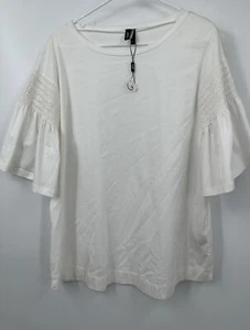 Ravel White Ruched Sleeve Top NWT $85 Large Saks - Picture 1 of 3