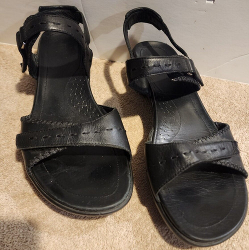 Sandalo regolabile con gancio e anello da donna Ecco 40 EU taglia 9 USA in pelle nera 2 cinturini