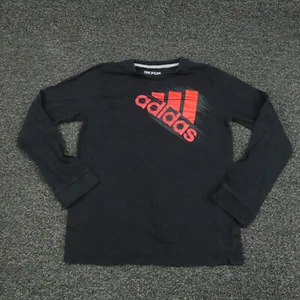 Adidas Shirt Youth Large Black & Red Long Sleeve Gym The Go-To Tee Casual Boys - Picture 1 of 7