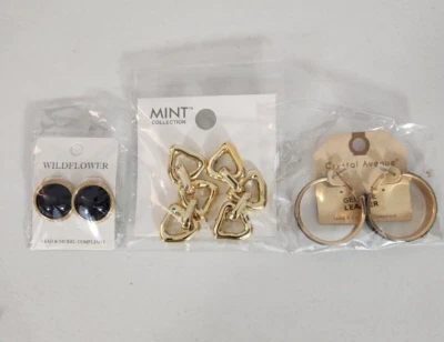 Earrings Jewelry 3 Pairs 1" Black Bead 2 3/4"Triangles 1 1/4"Gray Leather Hoop - Image 1 of 4