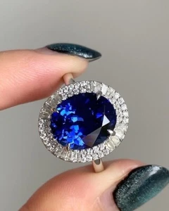 4.66Ct Oval Natural Sapphire Diamond Engagement Ring 14K White Gold Size 6 7 8 - Picture 1 of 12