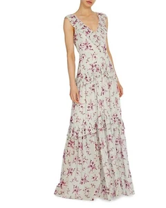 NWT ML MONIQUE LHUILLIER Floral V-neck Tiered Ruffle Gown Sz 10 Pale Mint 2C403 - Picture 1 of 13
