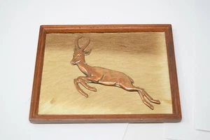 Vintage Afrimex Copper Springbok Antelope on Genuine Deer Fur Skin Wall Plaque  - Picture 1 of 6