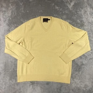 Black & Brown Cashmere Sweater Men L Yellow V-Neck Pullover Long Sleeve 2-Ply - Picture 1 of 8