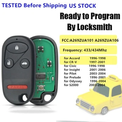 Replacement Keyless Entry Remote Car Key Fob Control For Honda A269ZUA101 106 - Image 1 of 4