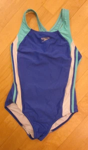 Speedo Bathing Suit Girls Size 12 One Piece Racer Back Side Stripe - Picture 1 of 10