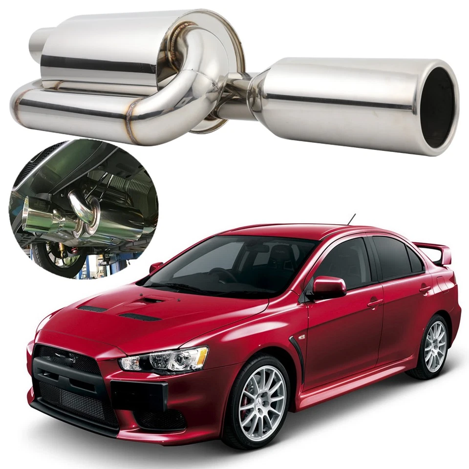 Silenciador de escape 2,5" ponta parede dupla loop duplo para Mitsubishi Lancer Evolution - Imagem 1 de 4
