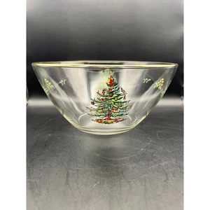Vintage Spode Christmas Tree Clear Glass Bowl with Gold Trim Holiday Decor 9" D - Picture 1 of 4