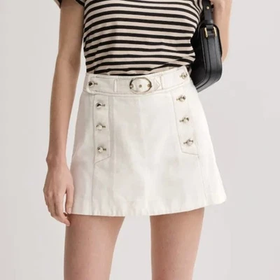 Falda Corta Derek Lam Blanca Denim TALLA 10 Náutica Cinturón Preppy Jean $260 Foto 1 de 4