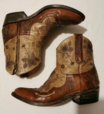 Botas de tornozelo OLD GRINGO tamanho 38 ou 8 mexicanas todo de couro boho ocidental - Imagem 1 de 4