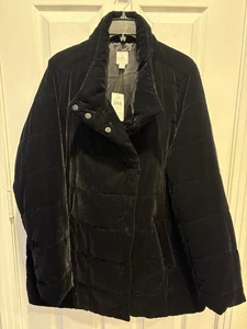 J Jill Black Velvet Quilted Puffer Coat Jacket Snap Buttons Size large Brand new - Picture 1 of 9