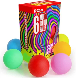 D-Xam 6 Pack Colored Ping Pong Balls 40mm Table Tennis 6 Pack, multicolor  - Picture 1 of 8