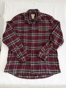 LL Bean Organic Cotton leicht tailliertes Flanellhemd kariert weinrot/grün Large - Bild 1 von 9