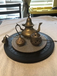 Vintage Indien kleines Messing Räuchergefäß Set mit Deckel, Smother Bell, mit Messingtopf - Bild 1 von 9