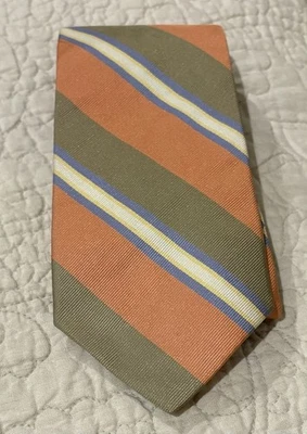 Corbata cosida a mano azul salmón jacquard seda importada caña Ferrell City of London Foto 1 de 4