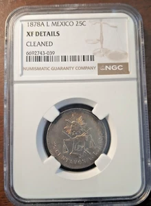 1878 A L Mexico 25 Centavos RARE Date XF Details Top Pop Great Price No Reserve - Picture 1 of 4