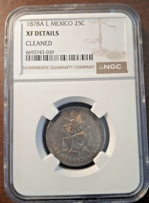1878 A L Mexico 25 Centavos RARE Date XF Details Top Pop Great Price No Reserve - Image 1 of 4