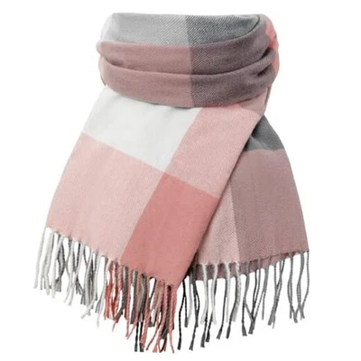 Bufanda de invierno para mujer moda tacto suave a cuadros bufandas para mujer, manguito rosa cálido Foto 1 de 4