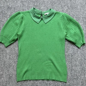 Kelly Green Puff half sleeves with ribbed cuffs Cable Knit Preppy Sweater Size M - Picture 1 of 10