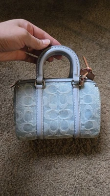 Coach Light Pale Blue Denim Signature Ruby Satchel 18 Crossbody Bag - Image 1 of 4