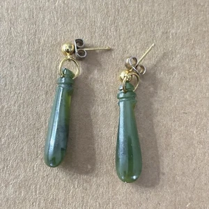 Vintage Neuseeland Grünstein Pounamu Nephrit Jade Ohrringe Ohrhänger - Bild 1 von 4