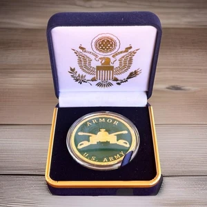 US Army Armor Combat Branch Challenge Coin With Blue Velvet Case. Fast Shipping! - Picture 1 of 9