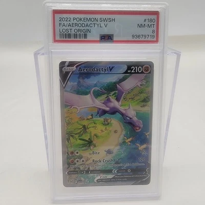 2022 Pokemon LOST ORIGIN FULL ART AERODACTYL V ALT RARE 180/196! PSA 8 GRADED - Image 1 of 3