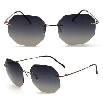 Gafas de sol polarizadas sin montura unisex de metal moda hombres mujeres retro redondas cuadradas Foto 1 de 4