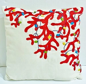 18” X 18" Pier 1 Imports Christmas Pillow Embroidered Antlers Bulbs Looks Unused - Picture 1 of 4
