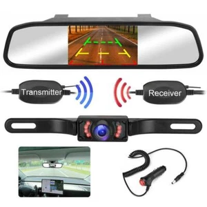 5inch Rearview Mirror Car Display License Plate Night Vision Camera Wireless Kit - Picture 1 of 20