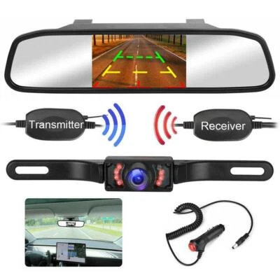 5inch Rearview Mirror Car Display License Plate Night Vision Camera Wireless Kit - Image 1 of 4
