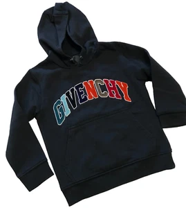 GIVENCHY BLACK HOODED L/S SWEATSHIRT PULLOVER FUZZY LOGO LETTERS FRONT SZ. 12Y - Picture 1 of 3