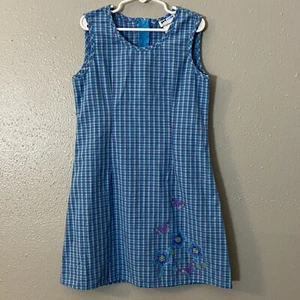 VTG Girl Code Plaid Jumper Shift Dress Size 8 Butterfly Flowers Sparkle Y2K 90s - Picture 1 of 5
