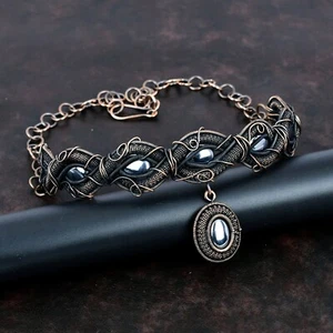 Shungite Wire Wrapped Adjustable Necklace Handcrafted Copper Designer 18.0" - Picture 1 of 6