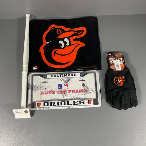 Baltimore Orioles MLB Ultimate Fan Gift Lot Car Flag, Auto Tag Frame, Gloves Cover