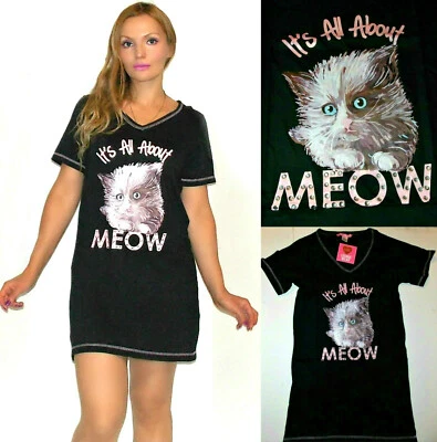 NUEVO CON ETIQUETAS Love Loungewear Mujer Suave Algodón Camisa de Dormir con un Gatito Grande,S,M,L Foto 1 de 4
