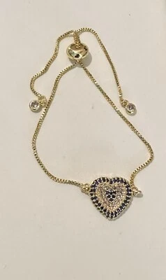 Evil Eye Heart Shaped Cubic Zirconia Setting Gold Plated Bracelet - Image 1 of 2