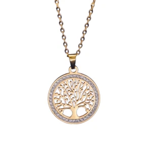 Halskette Baum des Lebens Strasssteine gold Kette Schmuck Edelstahl 50 cm - Bild 1 von 5