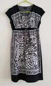 Vestido Enfocus Studio talla 6 negro blanco animal print imperio cintura elástica cuello en V - Imagen 1 de 8