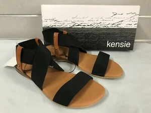 NEW Kensie Women's Brianna Cross Strap Flat Sandals Black - Picture 1 of 14