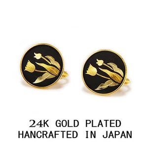 ORECCHINI CHIUSURA A VITE PLACCATI ORO 24 K FIORE DI TULIPANO 3 MICRON MADE IN JAPAN - Foto 1 di 5