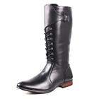 Mens Mid Calf Boots Metal Buckle Low Heel Point Toe Lace-Up Zip Shoes Cowboy New